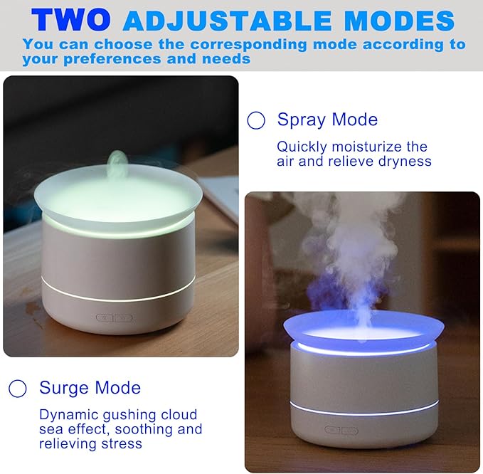 Bedroom Household Humidifier, USB Personal Desktop Humidifier Filled on The Top, Essential Oil Diffuser with 7 Color Ambient Lights, 2 Spray Modes, Suitable for Home, Office & Plants (Black)