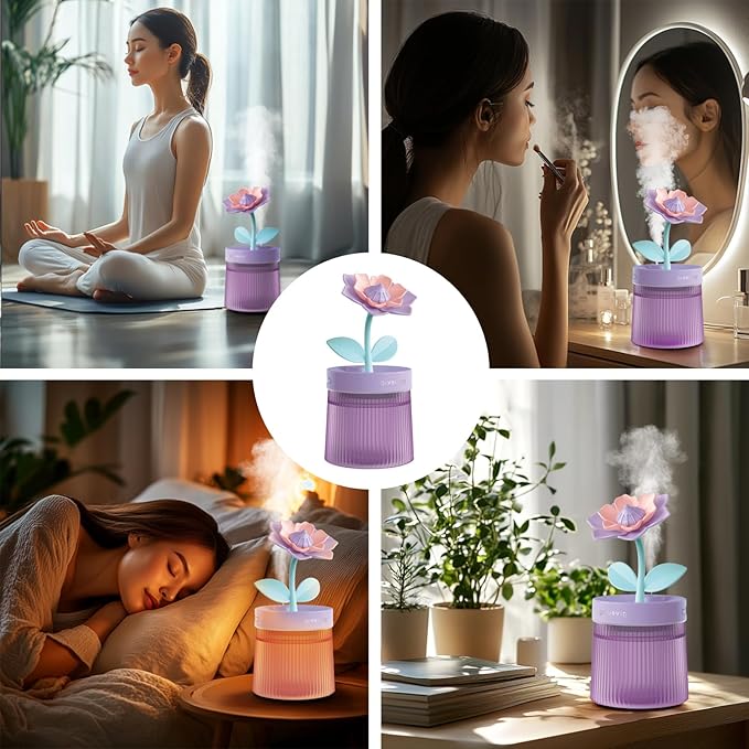 Cute Mini Humidifier 320mL Cool Mist Humidifie mute with 2 Mist Modes,for Home/Nursery/Office,Portable Mini Air Moisturizer,rechargeable mini humidifier(Gardenia green)