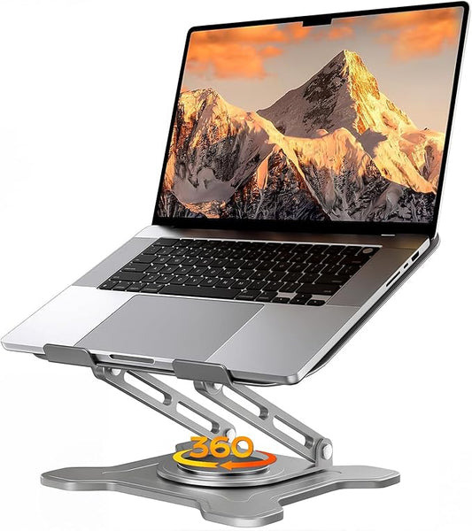 JCZT Adjustable Laptop Stand for Desk, 360° Rotating Base Ergonomic Computer Stand, Laptop Riser Foldable Protable for Office Home Fits Compatible with MacBook Pro/Air Notebook up to 10-16" Gray