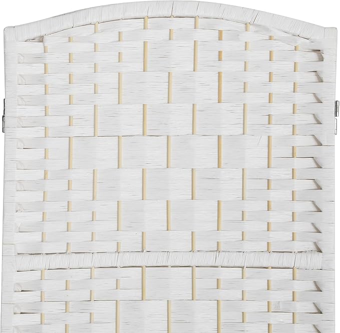 HOMCOM Room Divider 4 Panel, 6FT Tall Folding Privacy Screen, Freestanding Hand-Woven Partition for Room Separation with 360° Hinges, Paper Rope Diamond Weave, White