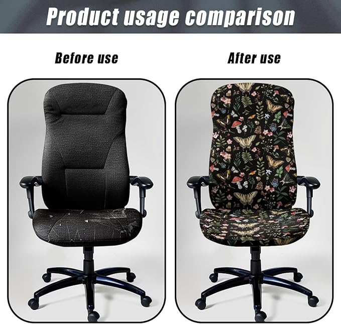 Talayituse Butterfly Mushroom Flower Print Office Chair Cover Jacquard Armrest Swivel Chair Slipcovers Removable Stretch Universal Computer Chair Cover, S