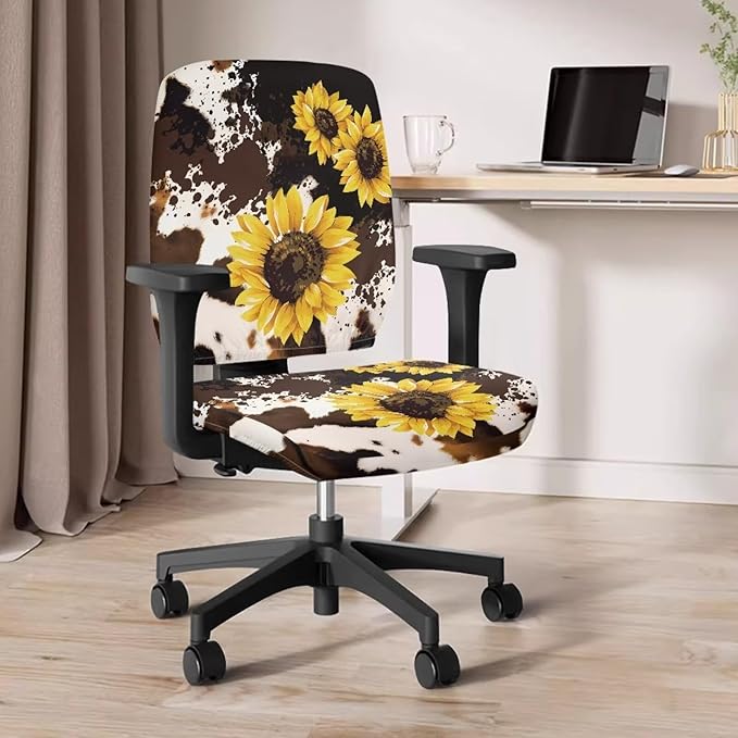 GLENLCWE Sunflower Cowhide Print Computer Office Chair Cover Universal Chair Covers Stretch Rotating Chair Slipcover Protective & Stretchable