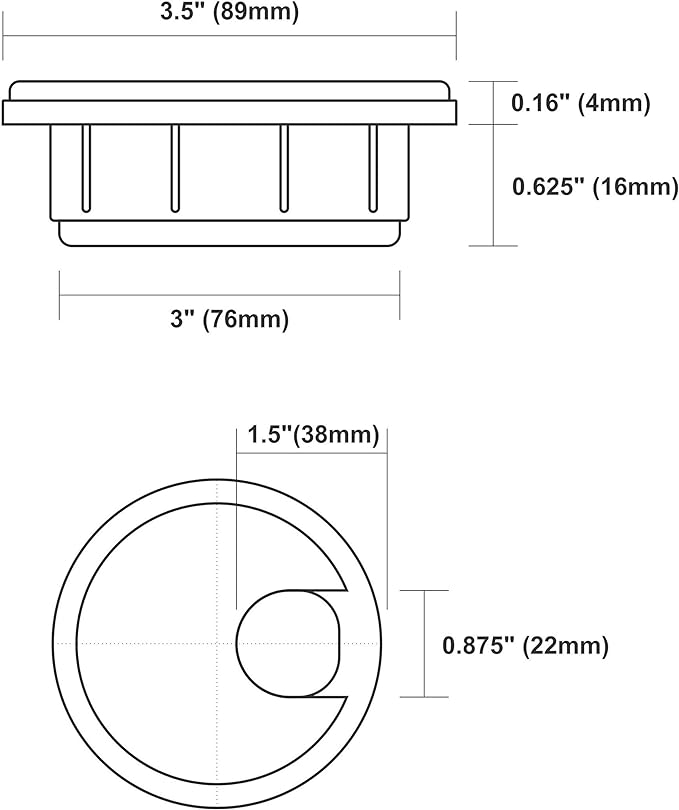 Rok Hardware 3" (76mm) Black Round Computer Desk Table Port Wire Cable Cord Organizer Hole Cover Grommet, ROKRG3BLK