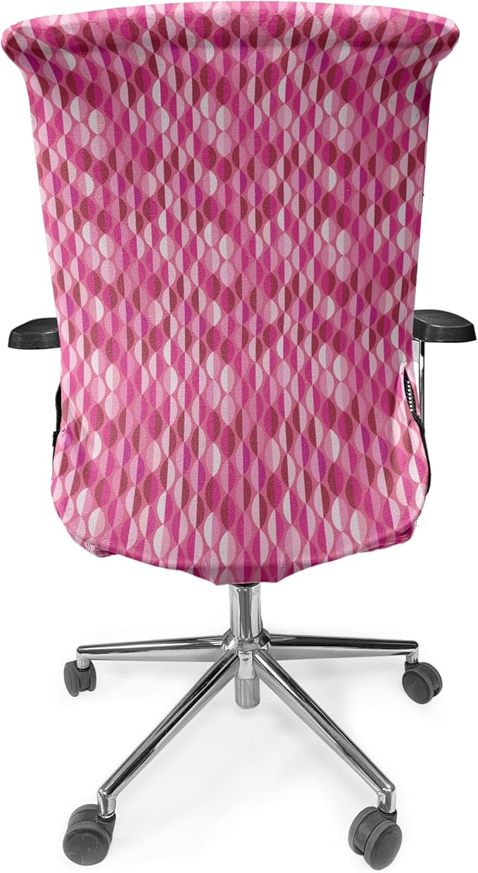 Ambesonne Fuchsia Office Chair Cover, Vertical Oval Circles Vintage Abstract Round Leaf Image, Stretchable Decorative Universal Size High Back Printed Slipcover, Fuchsia Pink