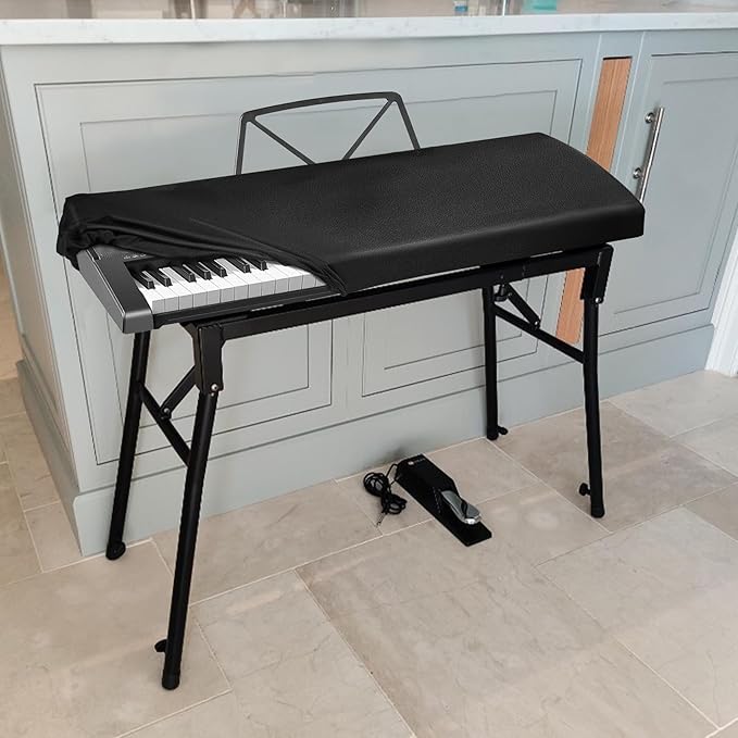 Explore Land Premium Piano Keyboard Dust Cover with Music Stand Opening - Stretchy Leather Protector for 61-88 Keys Digital Electronic Piano (Black,88)