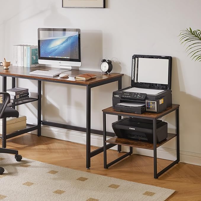Aibiju Small Table Stand 20 Inch, Multi-Functional Side & Printer Accent Table with Storage Shelf, Rustic Brown YD-TM153H