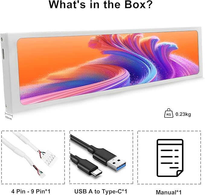 11.3 Inch Stretched Bar Monitor - One Cable Connection(No HDMI Needed) FHD IPS 1920x440 LCD Display, PC Secondary Screen for Aida64 CPU GPU RAM Tep Monitoring for Windows 10/11 Only -White