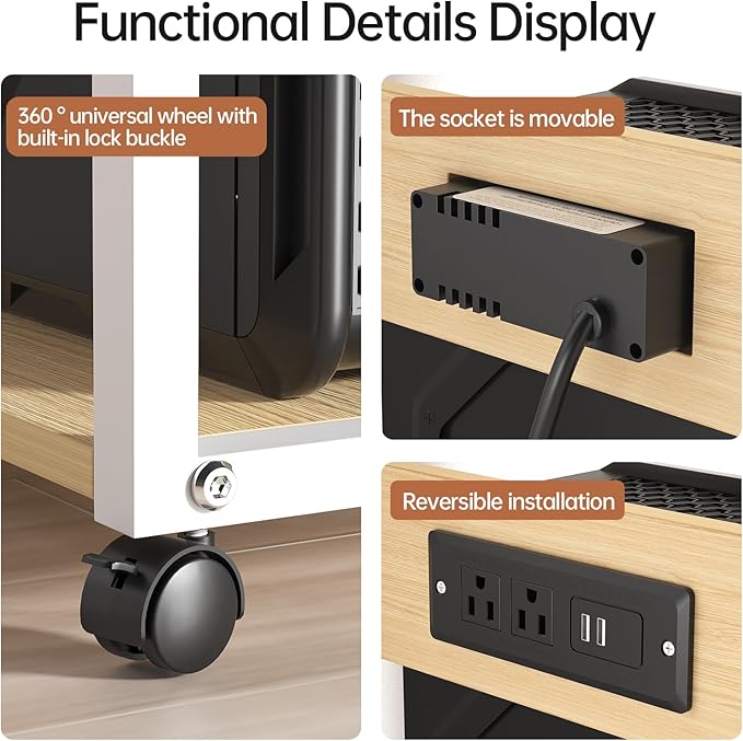 FANXIYQ Computer Tower Stand with 360° Locking Casters, 5 Height Adjustable Mobile CPU Cart, Under Desk PC Holder for Gaming Desktop, Home Office Organization, White