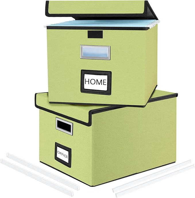 File Organizer Boxes with Lids, Linen Hanging Filing & Storage Box with Plastic Slide for Office/Decor/Home, Universal Hanging Filing Organization Box for Letter/Legal Folder
