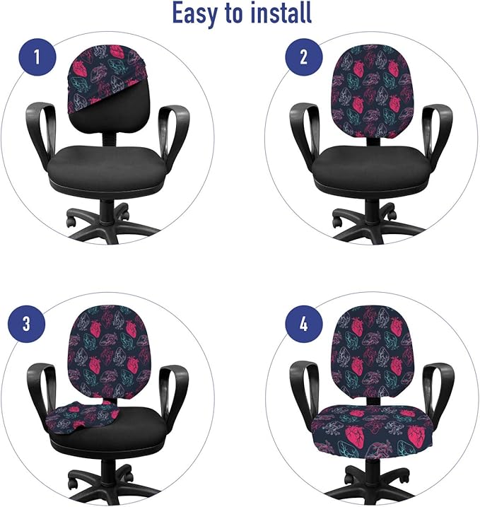 Ambesonne Human Anatomy Office Chair Slipcover, Anatomical Heart Analogy Veins Stems Palpitating Organ Sketch, Protective Stretch Decorative Fabric Cover, Standard Size, Pink Charcoal