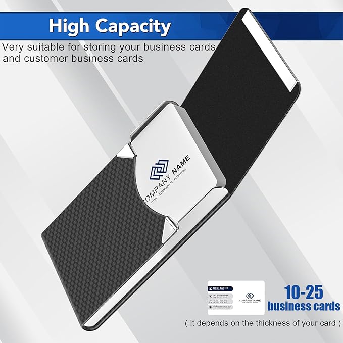 Business Card Holder, Metal Slim Business Card Case, Pocket Card Holder for Women or Men, PU Leather Business Card Holder Case RFID Blocking Name Card Holder with Magnetic Closure, Black Carbon | Slim, Business Card Case, Pocket Card Holder, RFID Block...