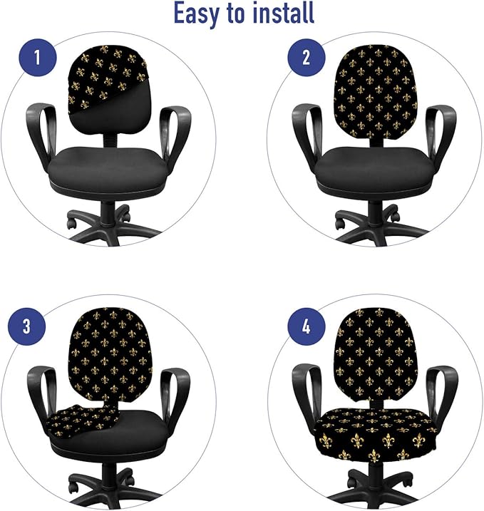 Ambesonne Fleur De Lis Office Chair Slipcover, Old Fashioned Baroque Background Royal Lily Flower Fashion Art, Protective Stretch Decorative Fabric Cover, Standard Size, Yellow Black