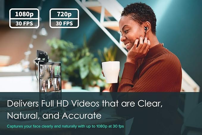 Creative Live! Cam Sync 1080p Full HD Wide-Angle USB Webcam with Dual Built-in Mic, Privacy Lens Cap, Universal Tripod Mount, High-res Video Calling, Recording, and Streaming Camera for PC or Mac