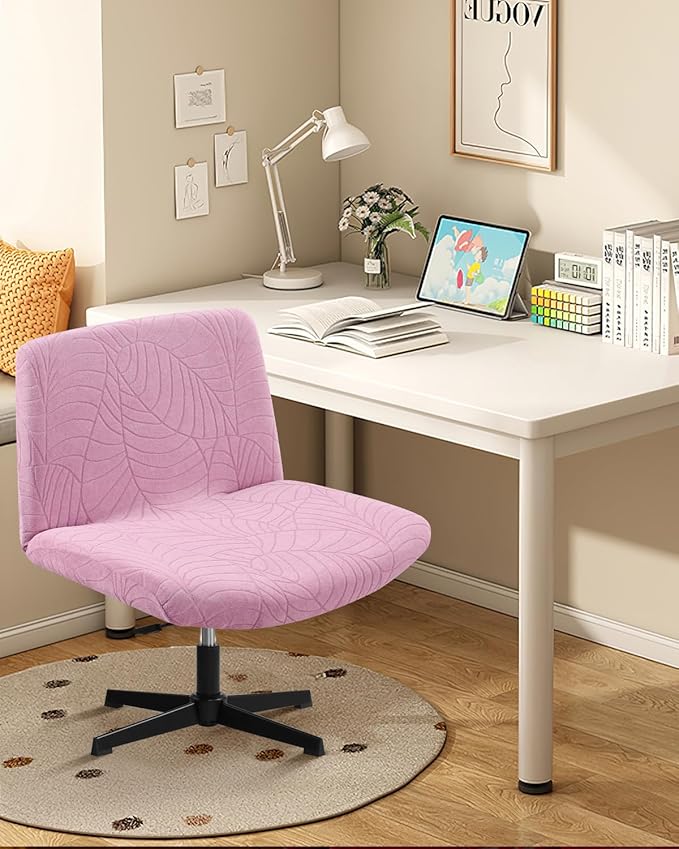 Fuloon Criss Cross Chair Cover, Stretchable, Solid Jacquard, Suited for Armless/Office/Desk/Mid Back Wide Seat/Computer/Task/Vanity/Accent Chair (Leaves -Shaped Jacquard, Pink)