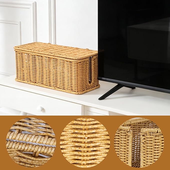 Handmade Rattan Cable Management Box, Cord Hider Box, Electric Cord Hider for Power Outlets, Routers, Chargers, and Daily Storage Items