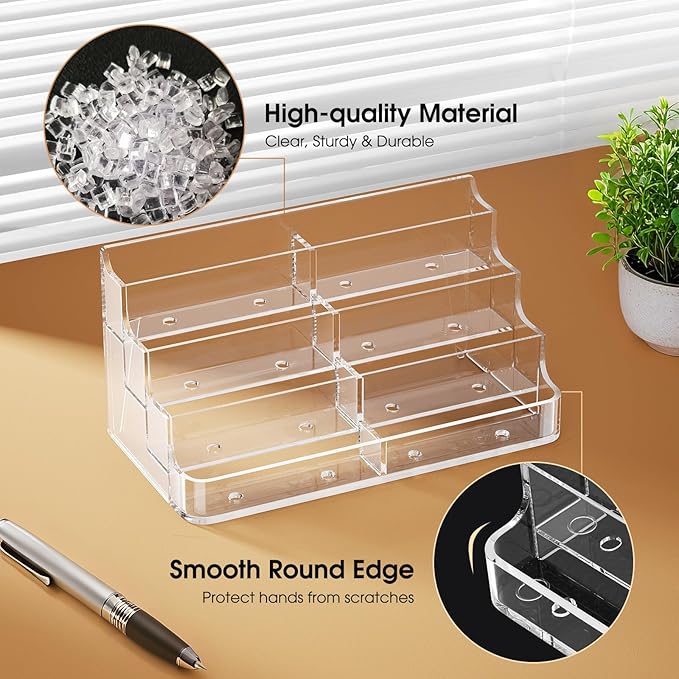 MaxGear 4 Pack Acrylic Business Card Holder for Desk, Clear Desktop Business Card Display Stand with 8 Pockets, 4-Tier Freestanding Card Organizer for Office, Reception, Countertop