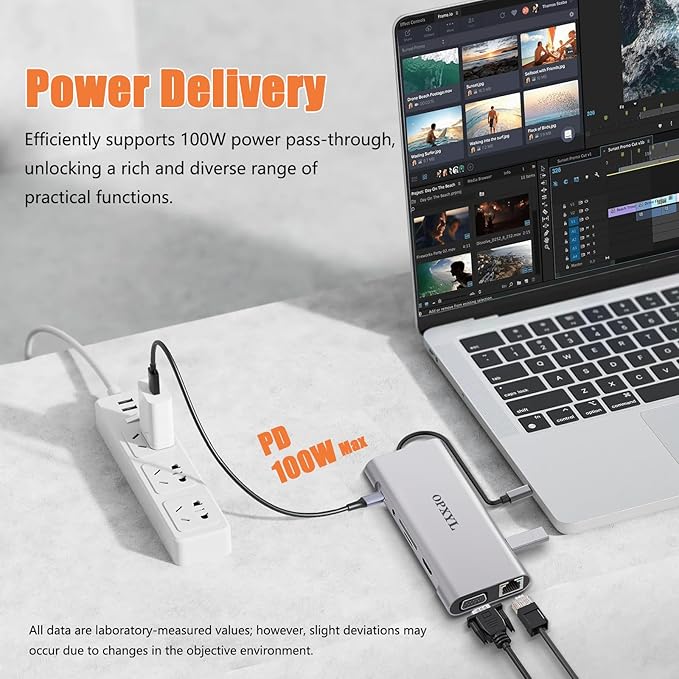 OPXYL 11-in-1 USB C Hub Multiport Adapter, USB C Docking Station with 4K HDMI, VGA 1080P, 100W PD, Ethernet, SD/TF, Audio, USB 3.0 Port, Laptop Dock for MacBook Pro/Air, iPad, Windows (Light Gray)