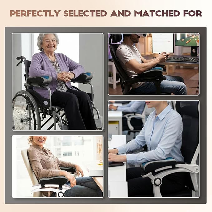 Office Chair Arm Pads, Ergonomic Memory Foam Wheelchair Cover, Arm Rest Pillow for Desk, Computer, Gaming and Elbows (Cooling Arm Rest Pillow)