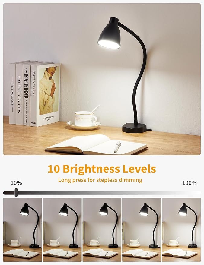 BOHON No Install Bedside Reading Light, Clip-Free Wall Mounted Lamp with 5 Colors & 10 Brightness Levels, Flexible Gooseneck, 30 Min Auto-Off Timer, Bed Lights for Headboard, Bedroom, Dorm (Black)