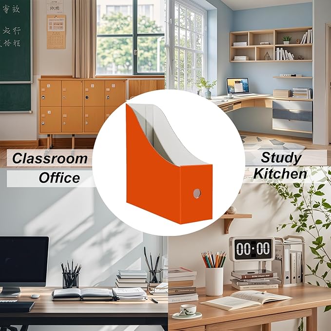 Limitliho Cardboard Magazine File Holder, Sturdy Book Bins for Classroom, Vertical File Folder Organizer, 10.6'' 10.2'' 3.5'' Inch Magazine Rack (Orange-Red, 24 Pack)
