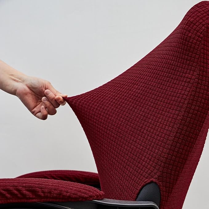 Melaluxe Office Chair Cover with Armrest Covers， Universal Stretch Desk Chair Cover, Computer Chair Slipcovers - Wine Red