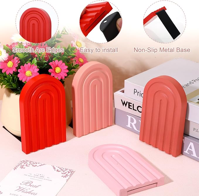 4Pcs Boho Arch Wooden Rainbow Bookends, Cute Book Ends for Shelves, Non Skid Wood Bookends for Kids, Colorful Book Holder Stand Stoppers for Heavy Books Home Office Back to School Library Kitchen