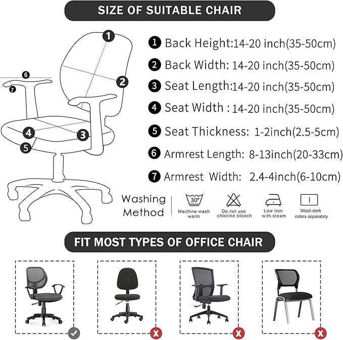 4 Pieces Velvet Office Chair Cover for Desk Chair Back and Seat with Armrest Covers Stretch Black Split Office Chair Slipcovers Set Washable