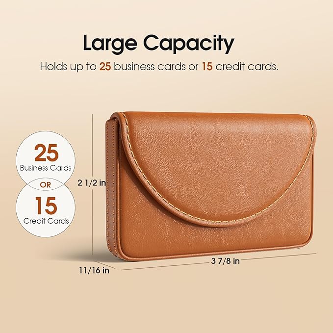 MaxGear Business Card Holder Case, PU Leather Business Card Case for Purse, Pocket Travel Name Card Holder Wallet for Men or Women Gift, Portable Magnetic Business Card Carrier, Slim, Light Coffee