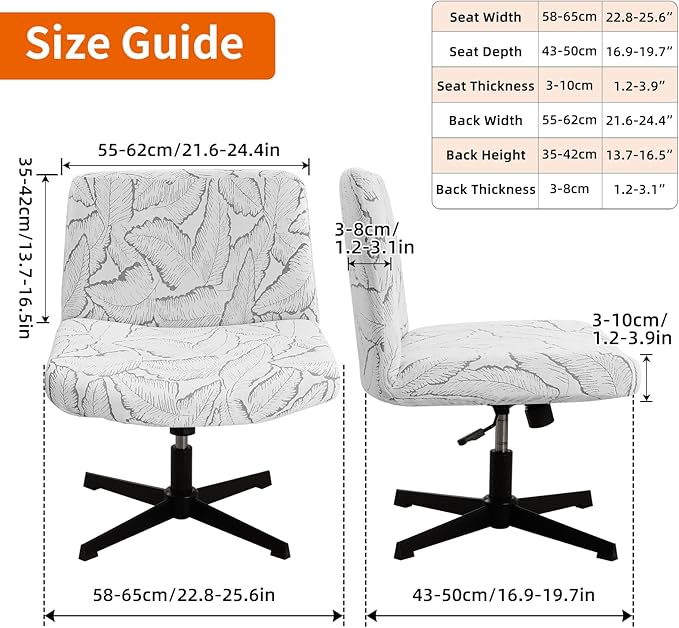 Fuloon Criss Cross Chair Cover, Stretchable, Solid Jacquard, Armless Chair Slipcovers for Office/Desk/Mid Back Wide Seat/Computer/Task/Vanity Chair (Reed -Shaped Jacquard, Grey)