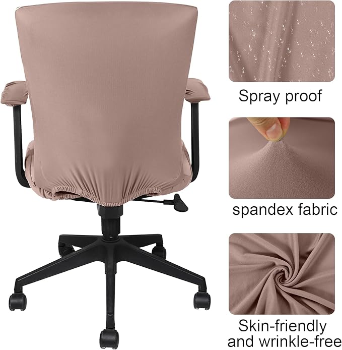 Tallew 4 Pcs Office Chair Covers Set Computer Universal Protective Stretchable Chair Seat Covers Desk Armrest Cover Pads Office Cushion Backrest for Rotating(Regular,Dusty Rose)
