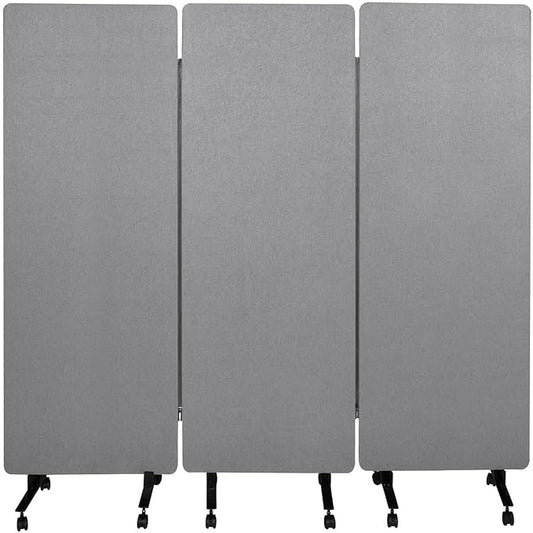 72" X 66" Acoustic Room Divider, 3 Panel Folding Privacy Partition with Wheels, FreestandingTackable Offices Screen, Portable Sound Proof Partition Wall for School, Clinic, Or Home Working Space