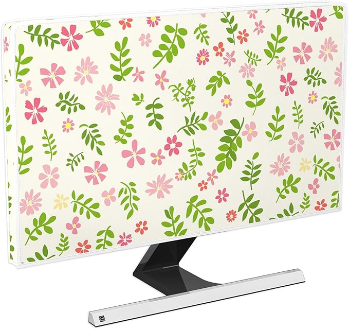 Aesthetic Floral Waterproof Television Covers 70 Inch Cottagecore Botanical TV Screen Cover Dust-Proof Anti-Scratch Anti-Static Protective for LED LCD OLED TVs，Green and Pink Flowers