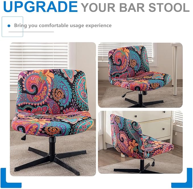 Levoberg Armless Criss Cross Office Desk Chair Cover Slipcovers Printed Vanity Desk Chair Covers Armless Cross Legged Wide Chair Covers Accent Mid Back Wide Swivel Task Chair Protector #13
