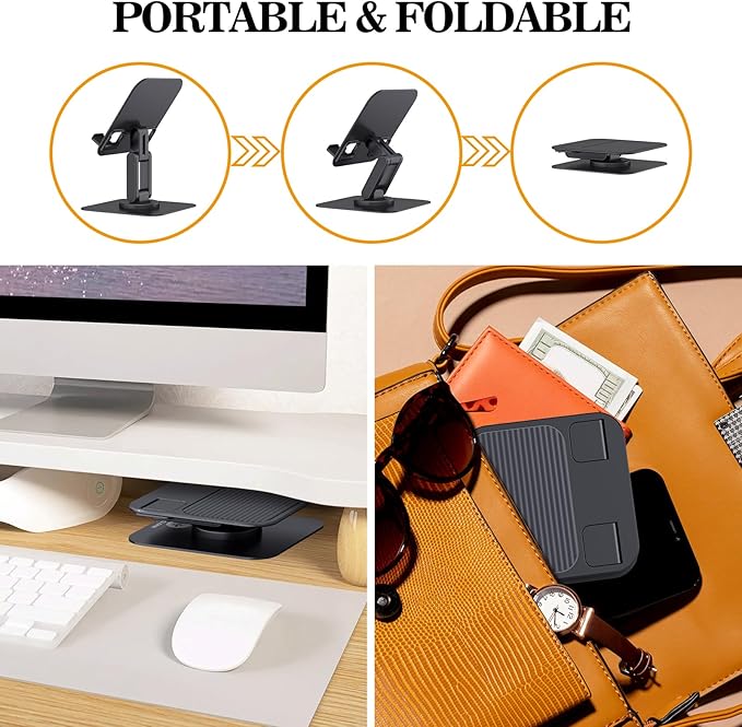 OCYCLONE iPad Stand, 360° Rotating Adjustable Foldable iPad Tablet Holder for Desk Compatible with Kindle Tablet iPad 4" - 15.6" Portable Monitor Stand, Black