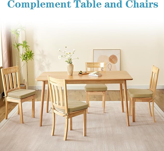IASEAHK Chair Cushions for Dining Chairs Set of 4, Non Slip Kitchen Chair Pads, 17" x 16" x 2", Indoor Dining Chair Cushions with Ties, D-Shaped Seat Cushions for Kitchen Chairs, Khaki