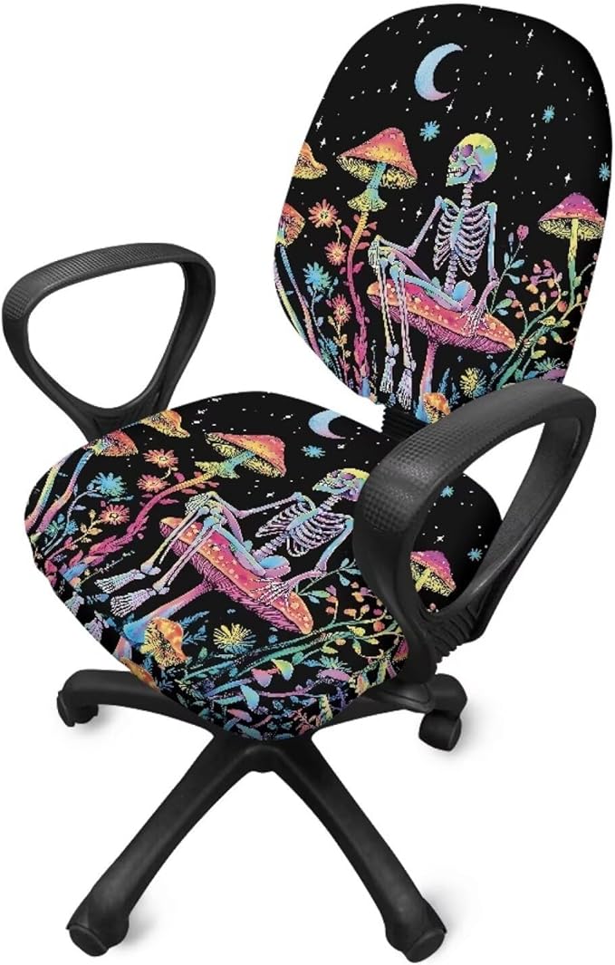 GLENLCWE Moon Mushroom Skeleton Office Chair Cover Stretchable Seat Covers Universal Computer Chair Covers Rotating Chair Slipcover Computer Chair Protector