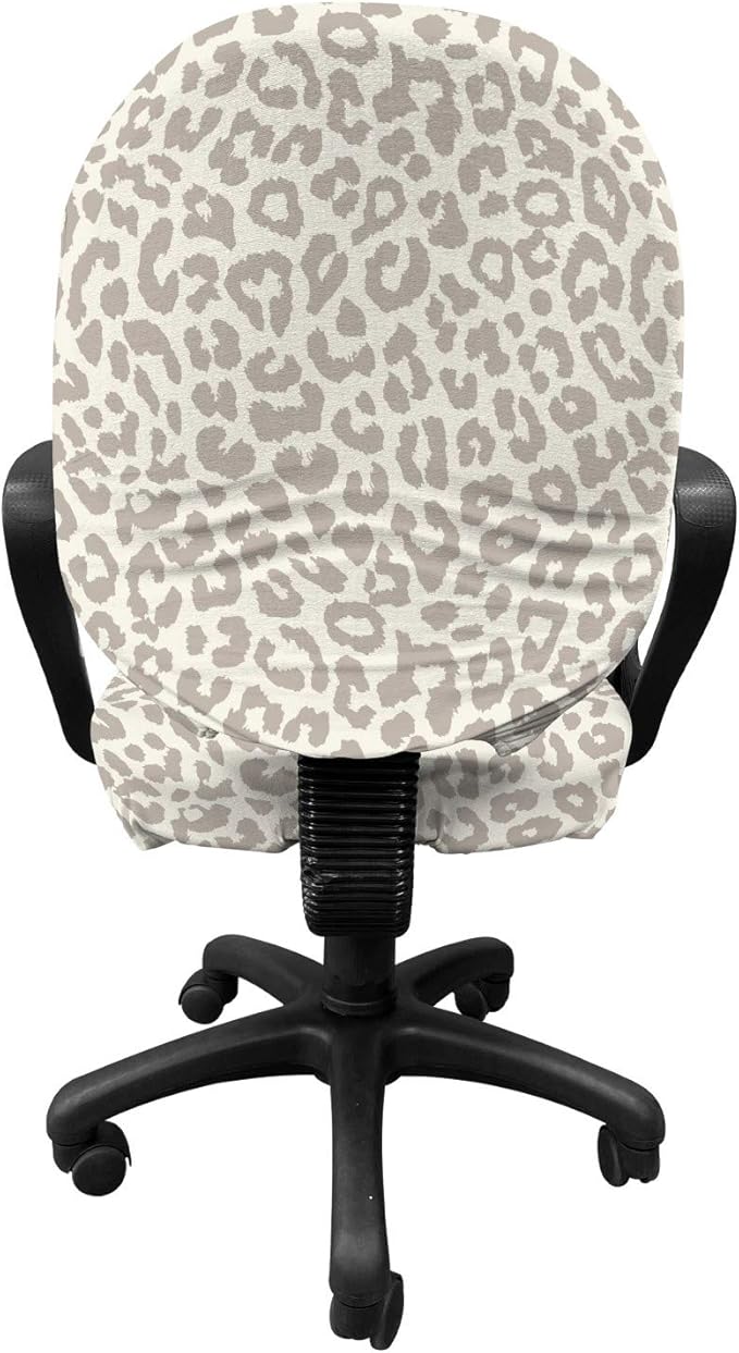Ambesonne Leopard Office Chair Slipcover, Skin Print in Beige and Brown Shades Wildlife Nature Safari Abstract Layout, Protective Stretch Decorative Fabric Cover, Standard Size, Ivory