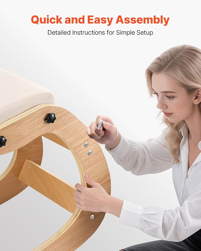 VEVOR Ergonomic Kneeling Chair, Wooden Posture Knee Chair with Adjustable Thick Foam Cushions & Solid Wood Frame, Adjustable Height, Relief for Neck or Back Pain for Home, Office or Meditation, Beige