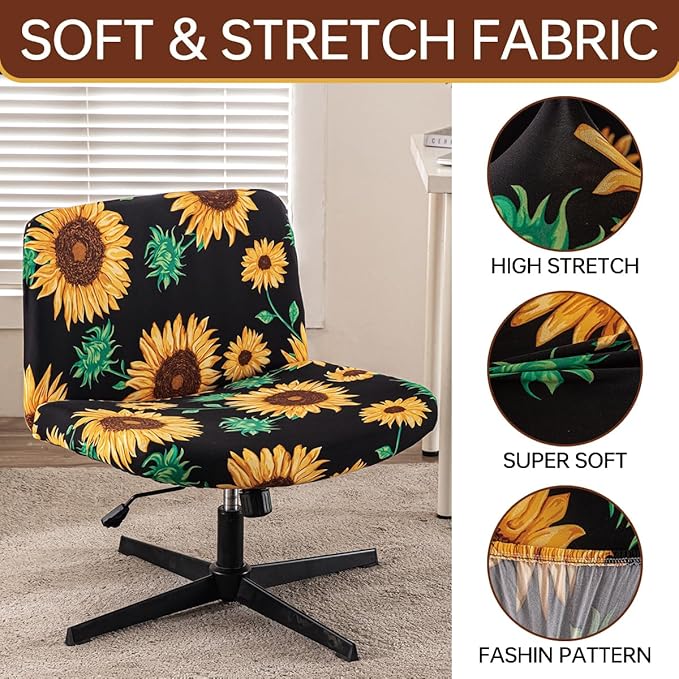 Armless Chair Slipcover Stretch Criss Cross Chair Cover, Mid Back Wide Seat Accent Chair Covers,Modern Vanity Chair Cover for Office Desk (Sunflower)