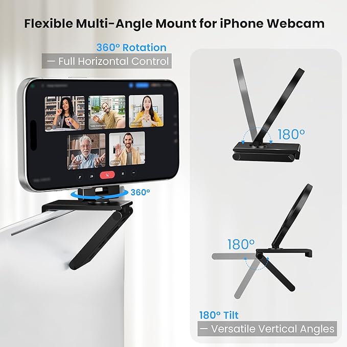 Itramax Continuity Camera Mount for iMac,360° Foldable Portable Desktop Monitor Screen iPhone Webcam Stand Holder for MagSafe iPhone 17 Pro Max Air 17e 16 15 14 13 12 Mini 11 XR XS,MacBook,Apple TV 4K