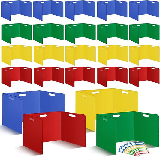 24Pack Desk Dividers for Students 14 × 17.5 × 14 Inch Plastic Durable and Waterproof Black Privacy Folders Shields Test Dividers with Classroom Privacy Boards for School Study Supplies (Muticolored)