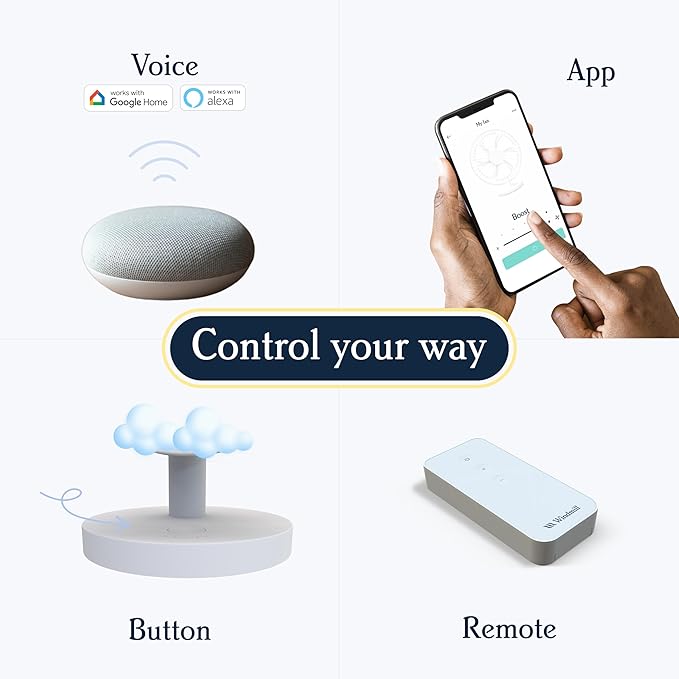 Windmill Smart Fan – Ultra-Quiet 2-in-1 Air Circulator with Remote – 5-Speed Compact Cooling Fan – Whisper-Quiet - App Compatible – Butter
