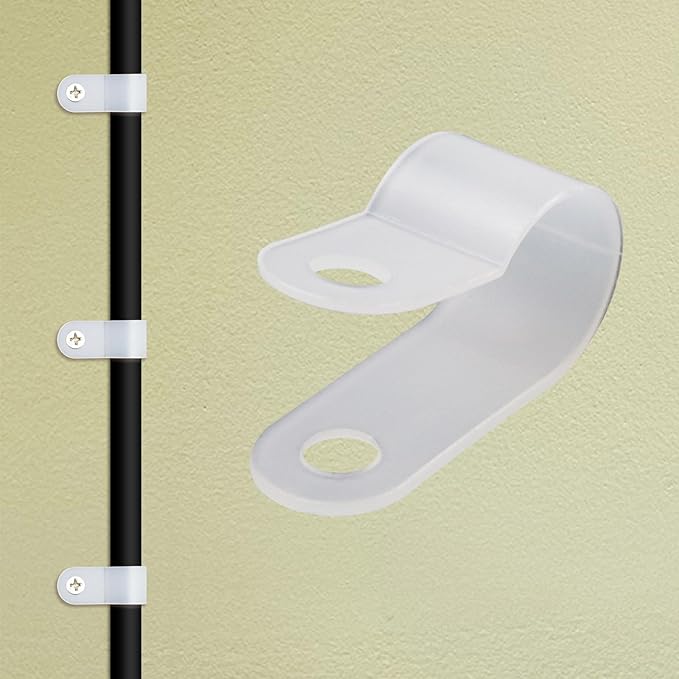 Antrader R-Type Cable Clamp White Nylon Cable Organizer Clips for 3/8 Inch Diameter Wire Rope Management Pack of 200 with Screws