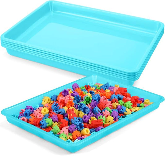 Hoteam 5 Pcs Paper Trays for Classroom Plastic Storage Bin Tray Bulk Stackable File Organizer for School Office Teacher Book Organization Supplies(Cambridge Blue,16.14 x 11.81 x 1.38 Inch)
