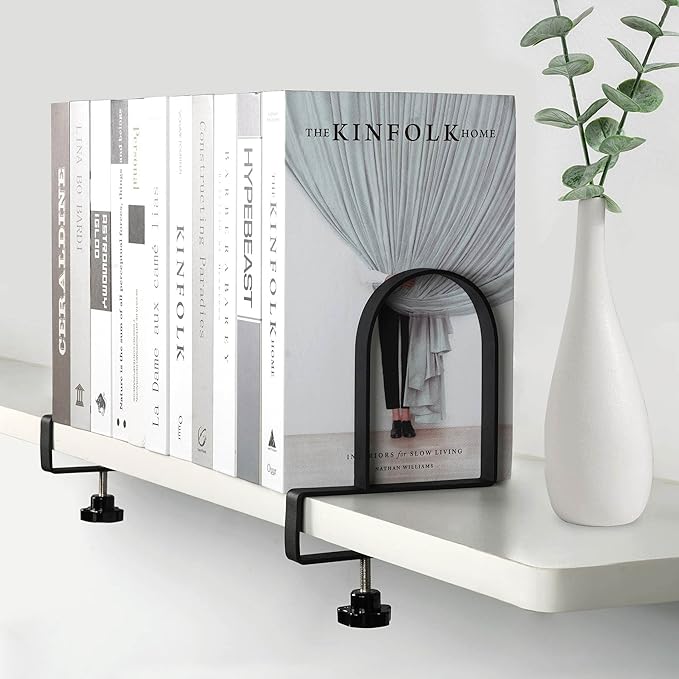 AJART Adjustable Book Ends for Shelves: Black Heavy Duty Bookends - Metal Clamp Book Organizer Storage Holders
