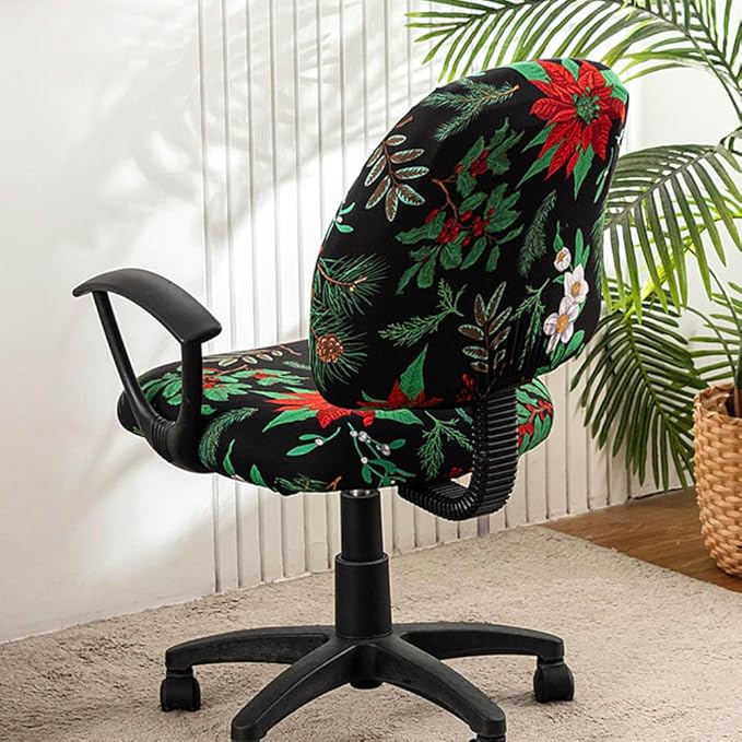 VIOKKO Office Chair Cover Stretchable Computer Desk Chair Seat Covers 2 Piece Waterproof Swivel Chair Protective Slipcover (Christmas Flower)
