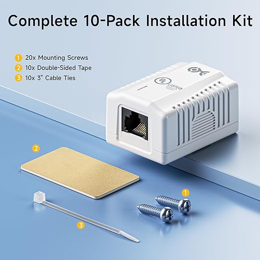 Cable Matters UL Listed Cat6 10-Pack RJ45 Surface Mount Box - 1 Port in White (Cat6 Ethernet Mount Box)