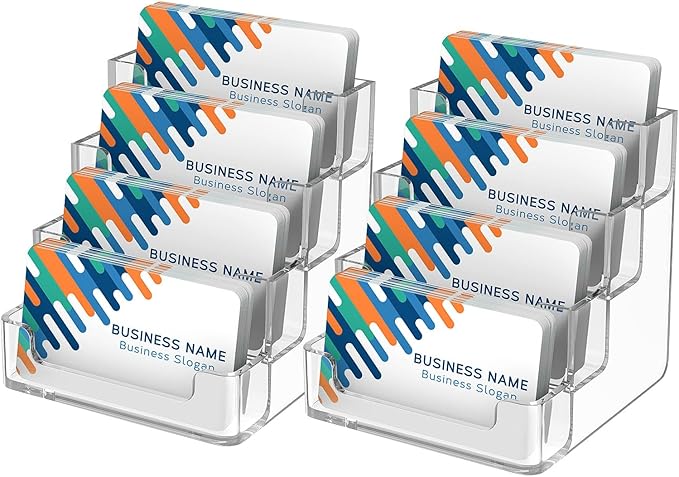MaxGear Clear Business Card Holder, Acrylic Business Card Stand for Desk with 4 Tier, Clear Plastic Cards Display Holder for Exhibition, Home and Office, 320 Cards Capacity, 4 Pocket, 2 Pack