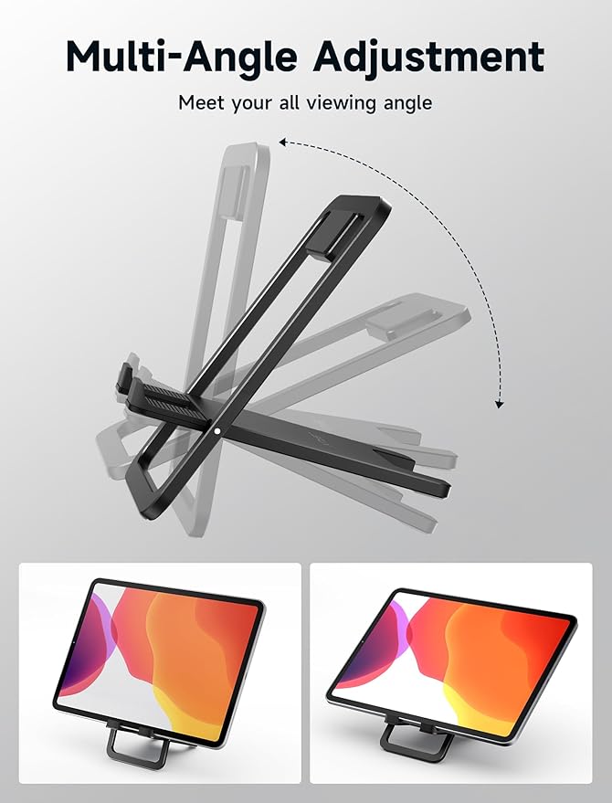 JSAUX Universal Tablet Stand, Portable Foldable Tablet Holder for Desk Compatible with iPad mini/Air, Samsung Galaxy Tab, Kindle Fire, ROG Ally, iPhone and Other Tablets-Black