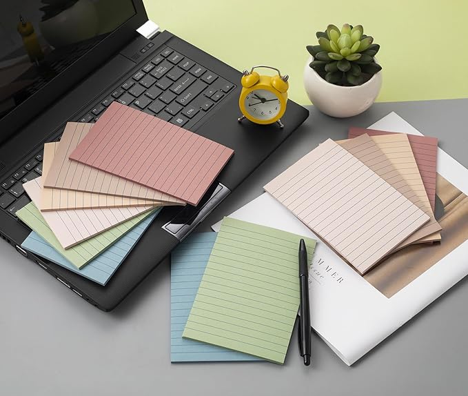 (12 Pack) Lined Sticky Notes 4x6 in,Large Notepads with Lines,Ruled Stickies Super Sticking Power,Office School Memo Note Pads Vintage Colors,Post on Windows Doors,Recyclable,Easy to Write on